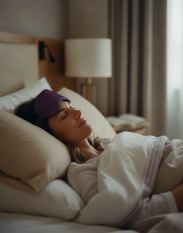 A Moonwink customer resting with a silk sleep mask