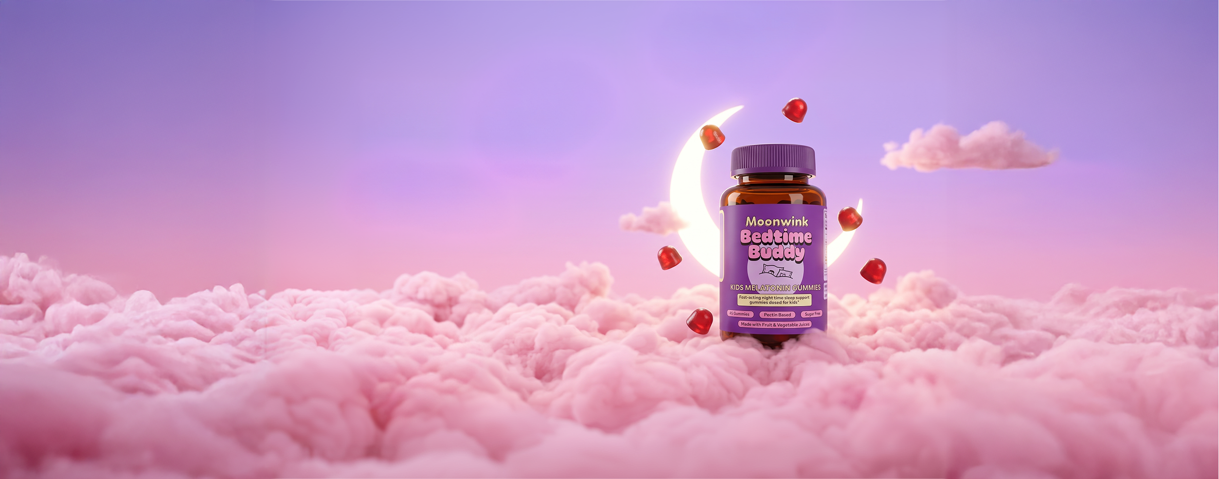 Moonwink Bedtime Buddy kids melatonin gummies bottle in the clouds