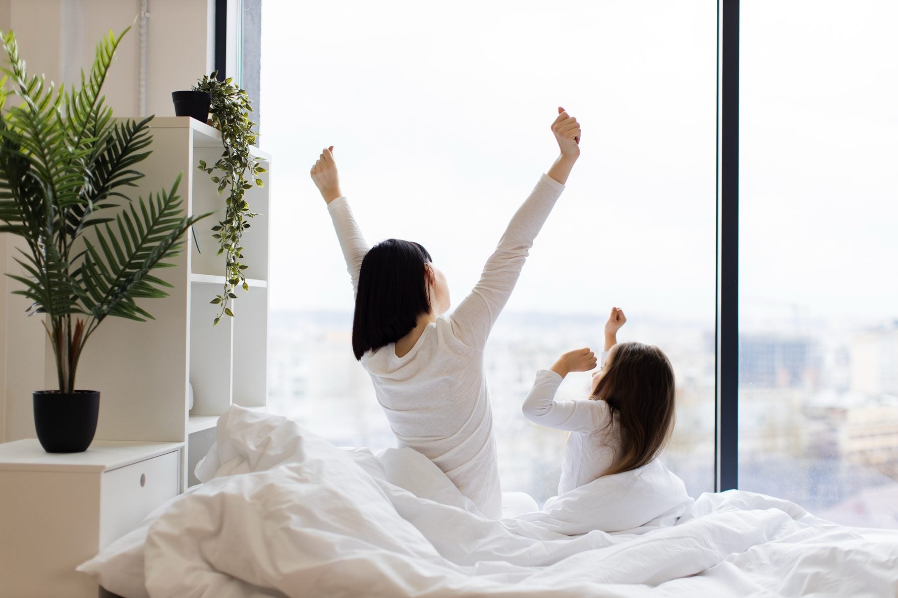 Happy family at bedtime
